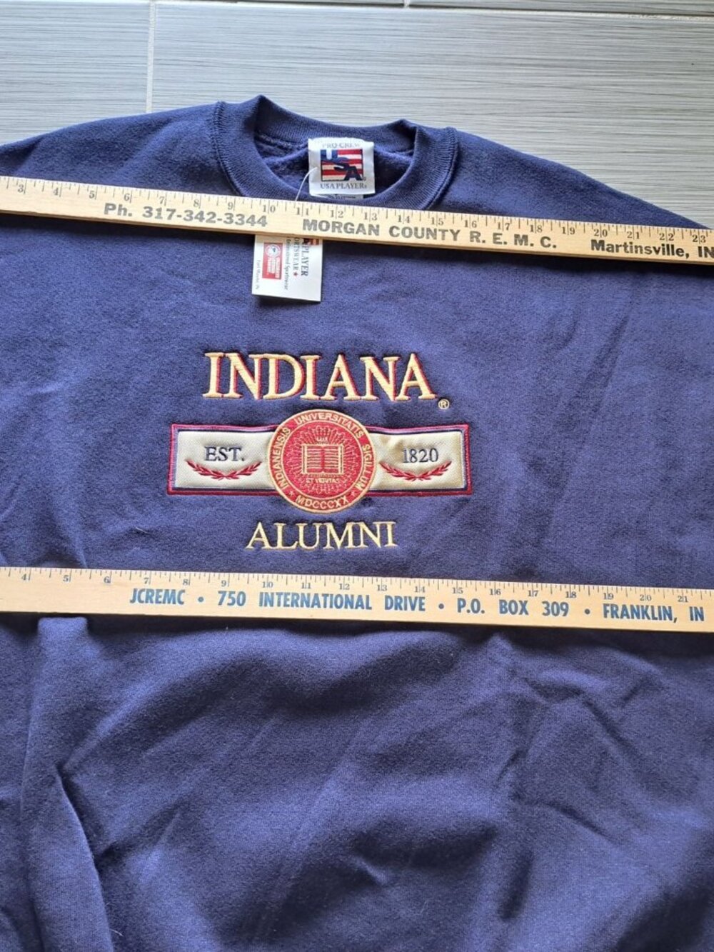 New Vtg Indiana University Alumni Navy Crewneck Sweatshirt XL USA Heavyweight - Picture 8 of 10